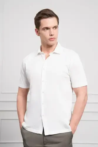 Modazone Erkak oq trend apachi yoqa Dynamic Fit qisqa yengli ko'ylak - 4