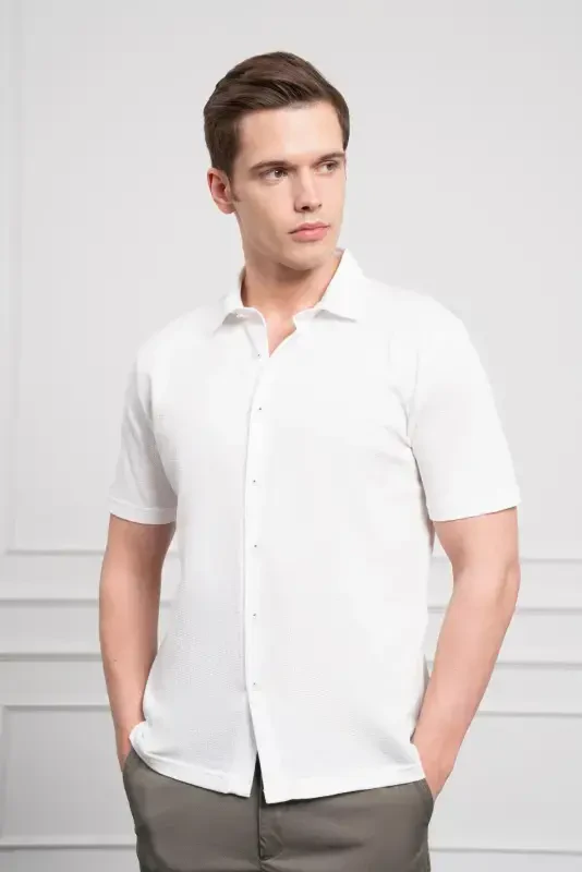 Modazone Erkak oq trend apachi yoqa Dynamic Fit qisqa yengli ko'ylak - 4