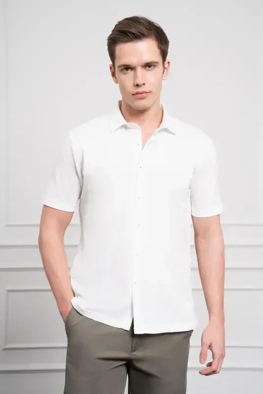 Modazone Erkak oq trend apachi yoqa Dynamic Fit qisqa yengli ko'ylak - 5