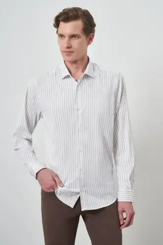 Modazone Erkak Oq Trend Chiziqli Slim Fit Italyan Yoqa Ko'ylak - 1