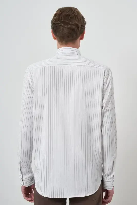 Modazone Erkak Oq Trend Chiziqli Slim Fit Italyan Yoqa Ko'ylak - 5