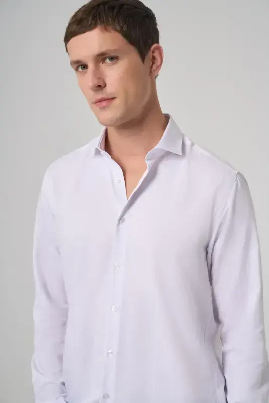 Modazone Erkak Oq Trend Slim Fit İtaliya Yoqali Ko'ylak - 3