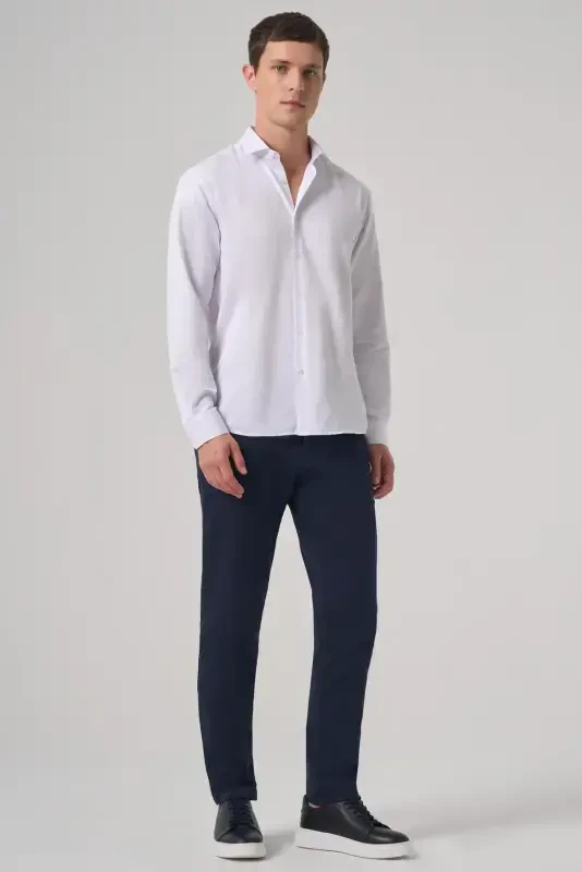 Modazone Erkak Oq Trend Slim Fit İtaliya Yoqali Ko'ylak - 4