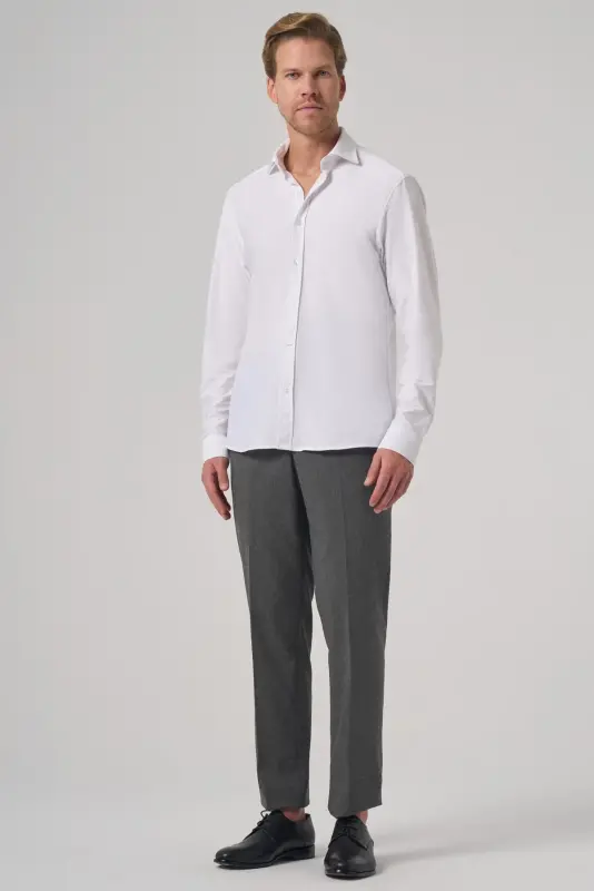 Modazone Erkak Oq Trend Toʻgʻri Slim Fit Toʻliq Italyan Yoqa Koʻylak - 4