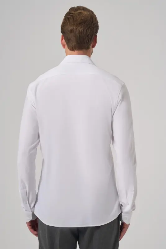 Modazone Erkak Oq Trend Toʻgʻri Slim Fit Toʻliq Italyan Yoqa Koʻylak - 5