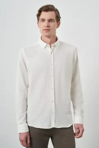 Modazone Erkak Oq Trend Zig'ir Slim Fit Tugmali Yoqali Ko'ylak - 1