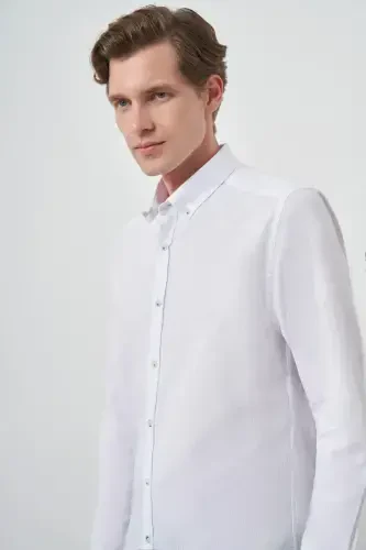 Modazone Erkak Oq Zig'ir Trend Dynamic Fit Tugmali Yoqali Ko'ylak - 3