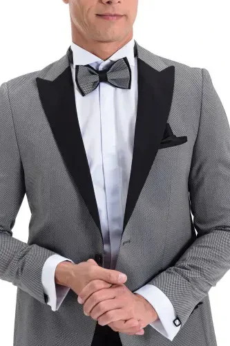 Modazone Erkak O'rta Kulrang Brodvey Slim Fit Kuyovlik Kostyumi - 4