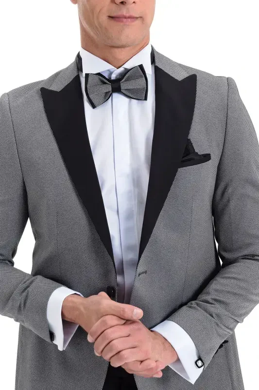 Modazone Erkak O'rta Kulrang Brodvey Slim Fit Kuyovlik Kostyumi - 4