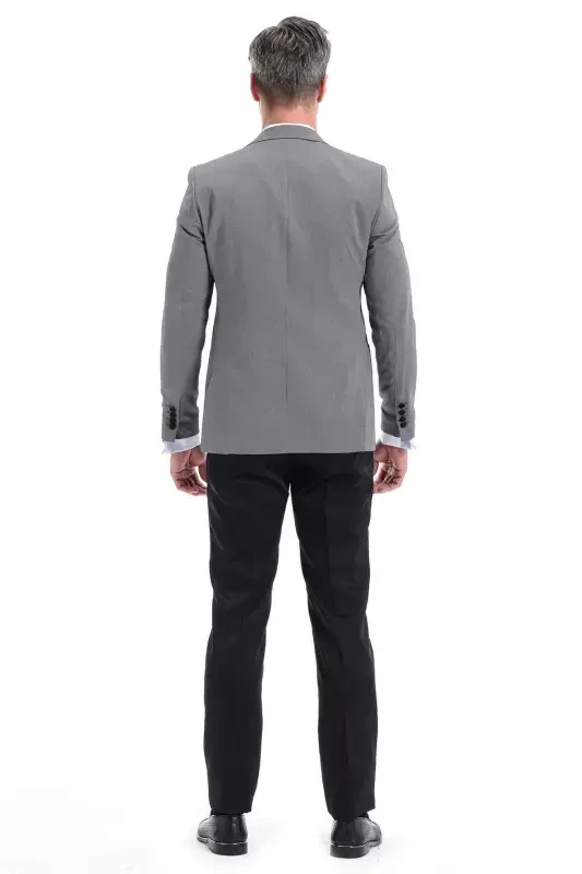 Modazone Erkak O'rta Kulrang Brodvey Slim Fit Kuyovlik Kostyumi - 5