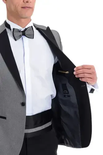 Modazone Erkak O'rta Kulrang Brodvey Slim Fit Kuyovlik Kostyumi - 6