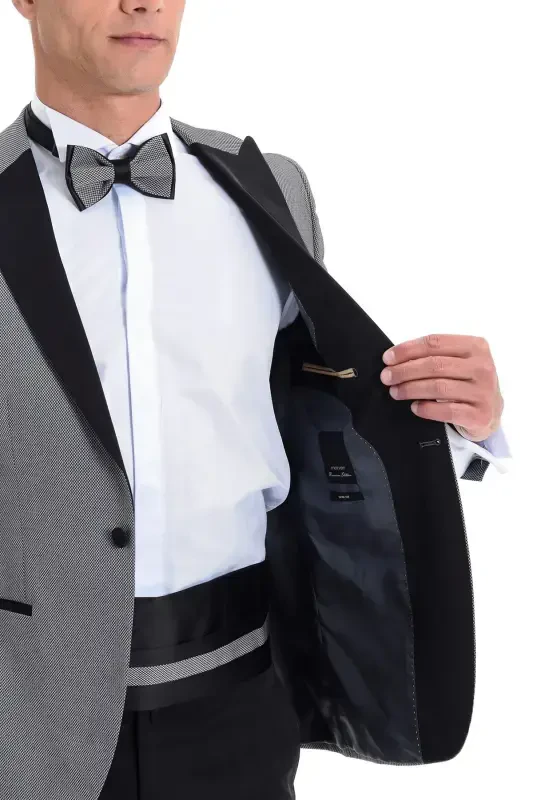 Modazone Erkak O'rta Kulrang Brodvey Slim Fit Kuyovlik Kostyumi - 6