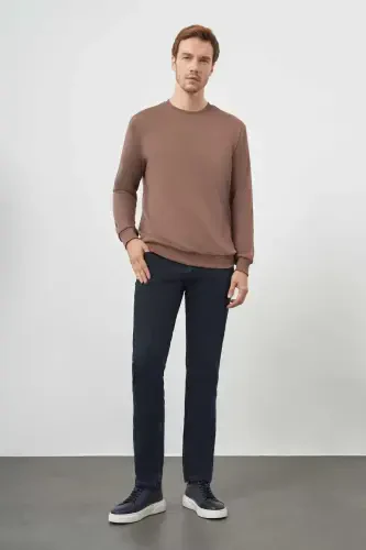 Modazone Erkak QAHVA Basic Velosiped Yoqali Sweat-Shirt - 4