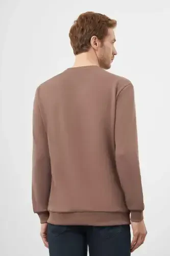 Modazone Erkak QAHVA Basic Velosiped Yoqali Sweat-Shirt - 5