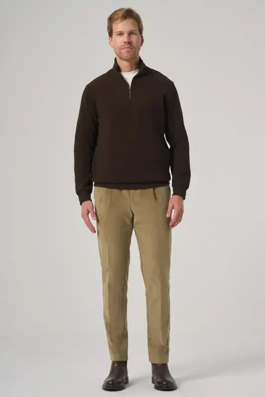 Modazone Erkak QAHVA Fermuarlı Bato Yaka Dynamic Fit Sweatshirt - 4