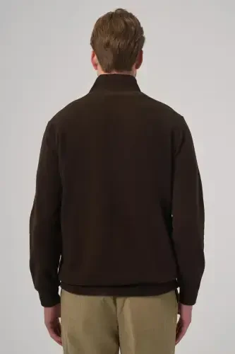 Modazone Erkak QAHVA Fermuarlı Bato Yaka Dynamic Fit Sweatshirt - 5