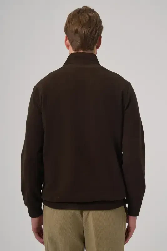 Modazone Erkak QAHVA Fermuarlı Bato Yaka Dynamic Fit Sweatshirt - 5