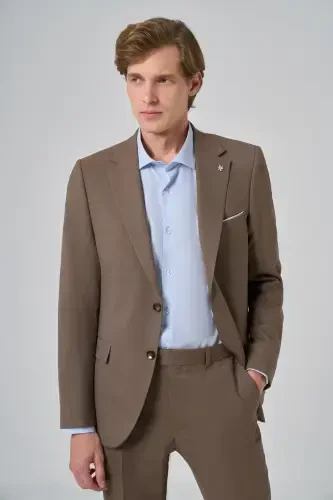Modazone Erkak QAHVA Junli Slim Fit Mono Yoqali Kostyum - 4