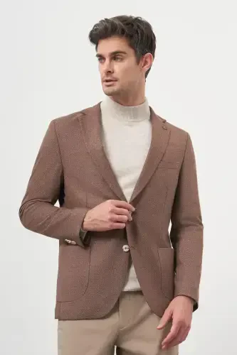 Modazone Erkak QAHVA To'quv Slim Fit Mono Yoqa Kurtka - 3