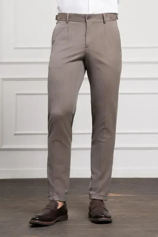 Modazone Erkak QAHVA Trend Slim Fit Tor Qismli Burmali Shim - 1