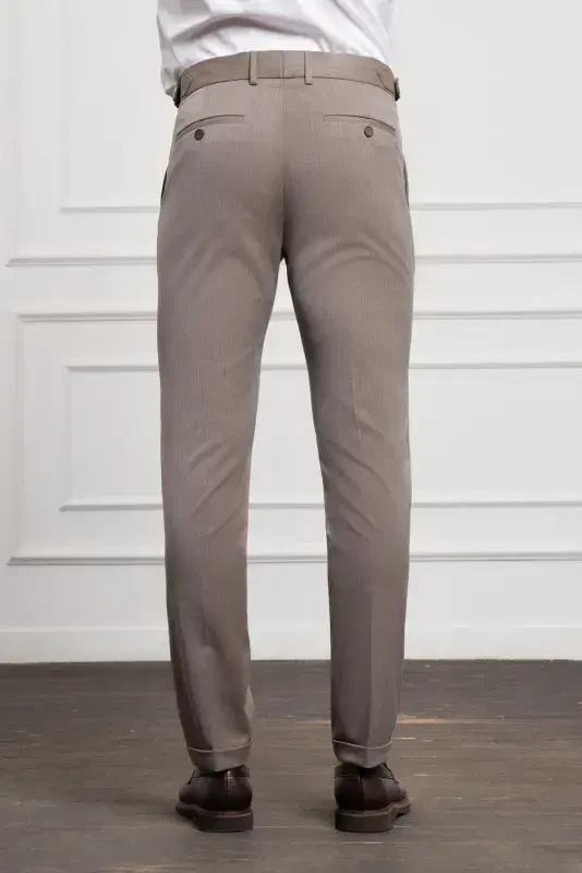 Modazone Erkak QAHVA Trend Slim Fit Tor Qismli Burmali Shim - 3