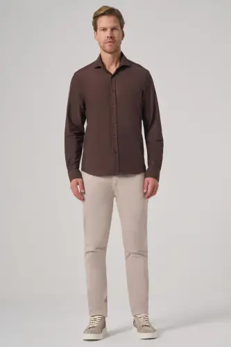 Modazone Erkak QAHVA Trend tekis Slim Fit toʻliq italyancha yoqa koʻylak - 4