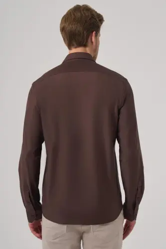 Modazone Erkak QAHVA Trend tekis Slim Fit toʻliq italyancha yoqa koʻylak - 5