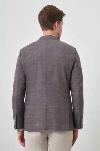 Modazone Erkak QAHVA Zig'ir Ekoseli Slim Fit Mono Yoqa Ko'ylagi - 4