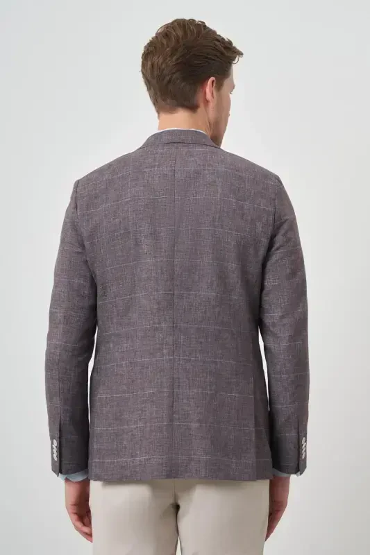 Modazone Erkak QAHVA Zig'ir Ekoseli Slim Fit Mono Yoqa Ko'ylagi - 4