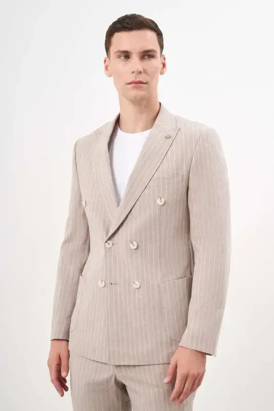 Modazone Erkak QAHVA Zig'ir Trend Kruzvaze Slim Fit Sivri Yoqa Kostyum - 2