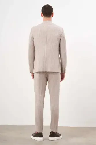 Modazone Erkak QAHVA Zig'ir Trend Kruzvaze Slim Fit Sivri Yoqa Kostyum - 6