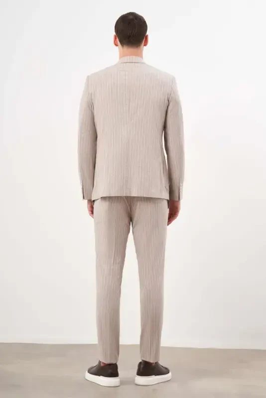 Modazone Erkak QAHVA Zig'ir Trend Kruzvaze Slim Fit Sivri Yoqa Kostyum - 6