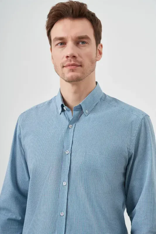 Modazone Erkak Qizil Paxta Ekoseli Tugmali Yoqali Regular Fit Ko'ylak - 2