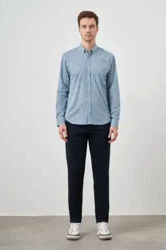 Modazone Erkak Qizil Paxta Ekoseli Tugmali Yoqali Regular Fit Ko'ylak - 5