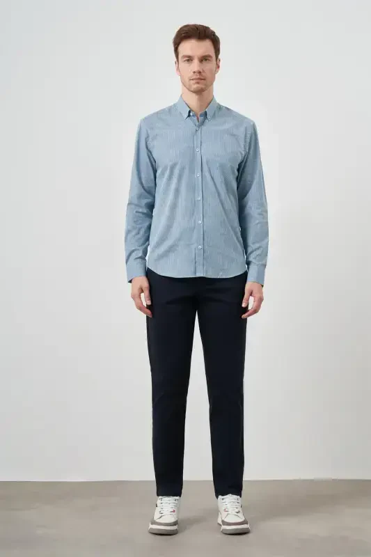 Modazone Erkak Qizil Paxta Ekoseli Tugmali Yoqali Regular Fit Ko'ylak - 5