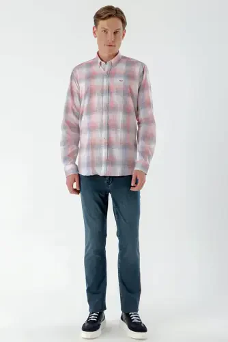 Modazone Erkak Qizil Zig'ir Katakli Regular Fit Ko'ylak - 5