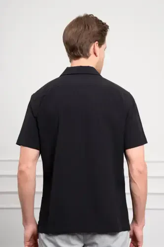 Modazone Erkak Qora Apaş Yoqali Qisqa Qo'lli Ko'ylak - 5