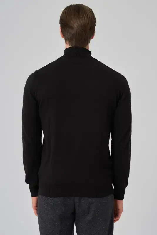 Modazone Erkak Qora Basic Balıkçı Yaka Dynamic Fit Qulay Kesimli Triko - 5