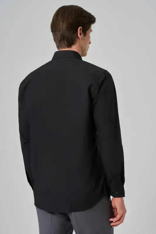 Modazone Erkak Qora Basic Regular Fit Qattiq Yoqali Ko'ylak - 4