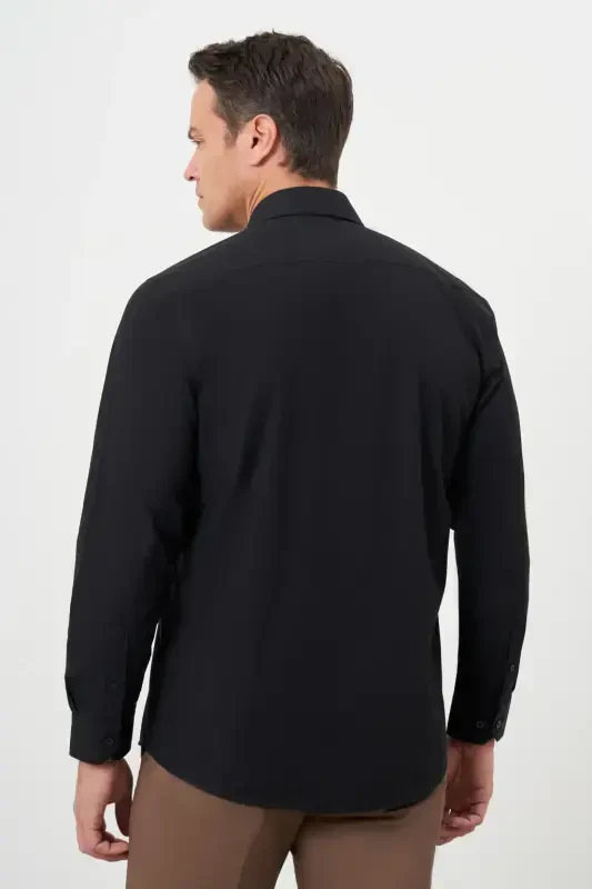 Modazone Erkak Qora Basic Tekis Naqshli Qattiq Yoqali Regular Fit Ko'ylak - 5