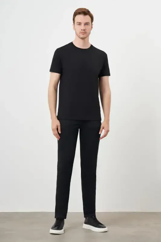 Modazone Erkak Qora Basic Velosiped Yoqali Dynamic Fit Qulay Kesim T-Shirt - 4