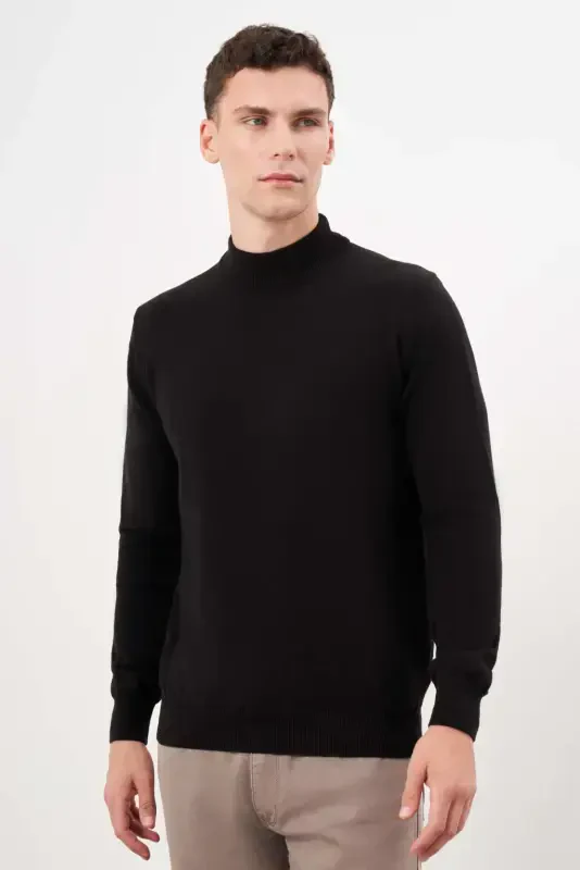 Modazone Erkak Qora Basic Yarim Balikchi Yoqa Dynamic Fit Qulay Kesim Triko - 2