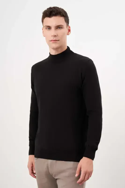 Modazone Erkak Qora Basic Yarim Balikchi Yoqa Dynamic Fit Qulay Kesim Triko - 3