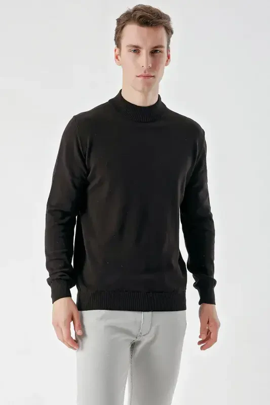 Modazone Erkak Qora Basic Yarim Balikchi Yoqa Dynamic Fit Qulay Kesim Triko - 2