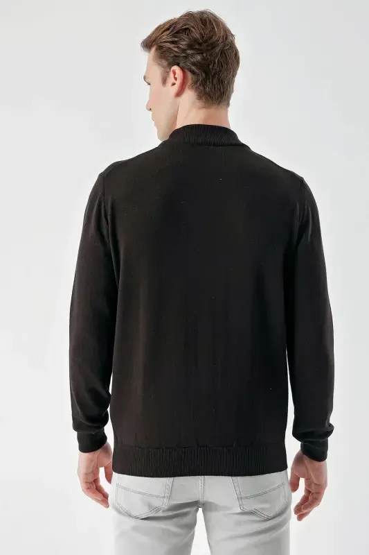 Modazone Erkak Qora Basic Yarim Balikchi Yoqa Dynamic Fit Qulay Kesim Triko - 6