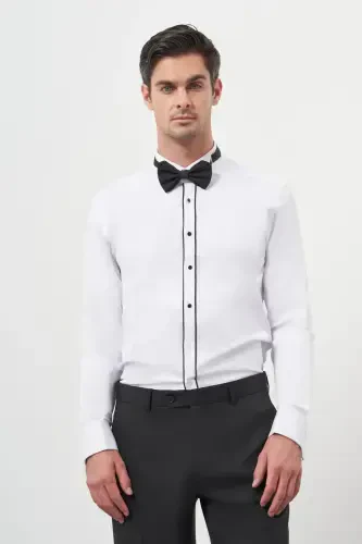 Modazone Erkak Qora Bielli Slim Fit Ota Yoqa Ko'ylak - 1