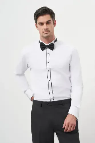 Modazone Erkak Qora Bielli Slim Fit Ota Yoqa Ko'ylak - 3