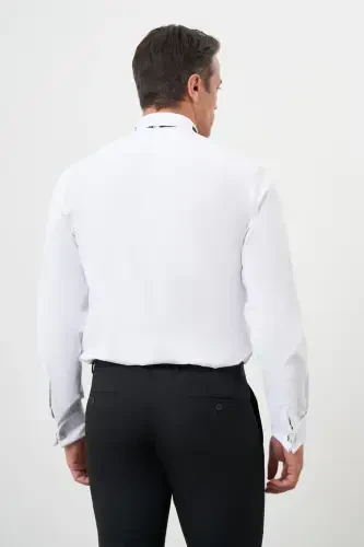 Modazone Erkak Qora Biye Naqshsiz Ota Yoqali Slim Fit Ko'ylak - 5