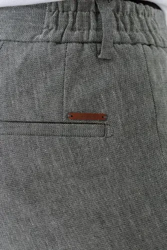 Modazone Erkak Qora Bond naqshli poliviskon-zig'ir Slim Fit shim - 4