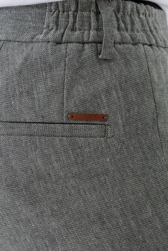 Modazone Erkak Qora Bond naqshli poliviskon-zig'ir Slim Fit shim - 4